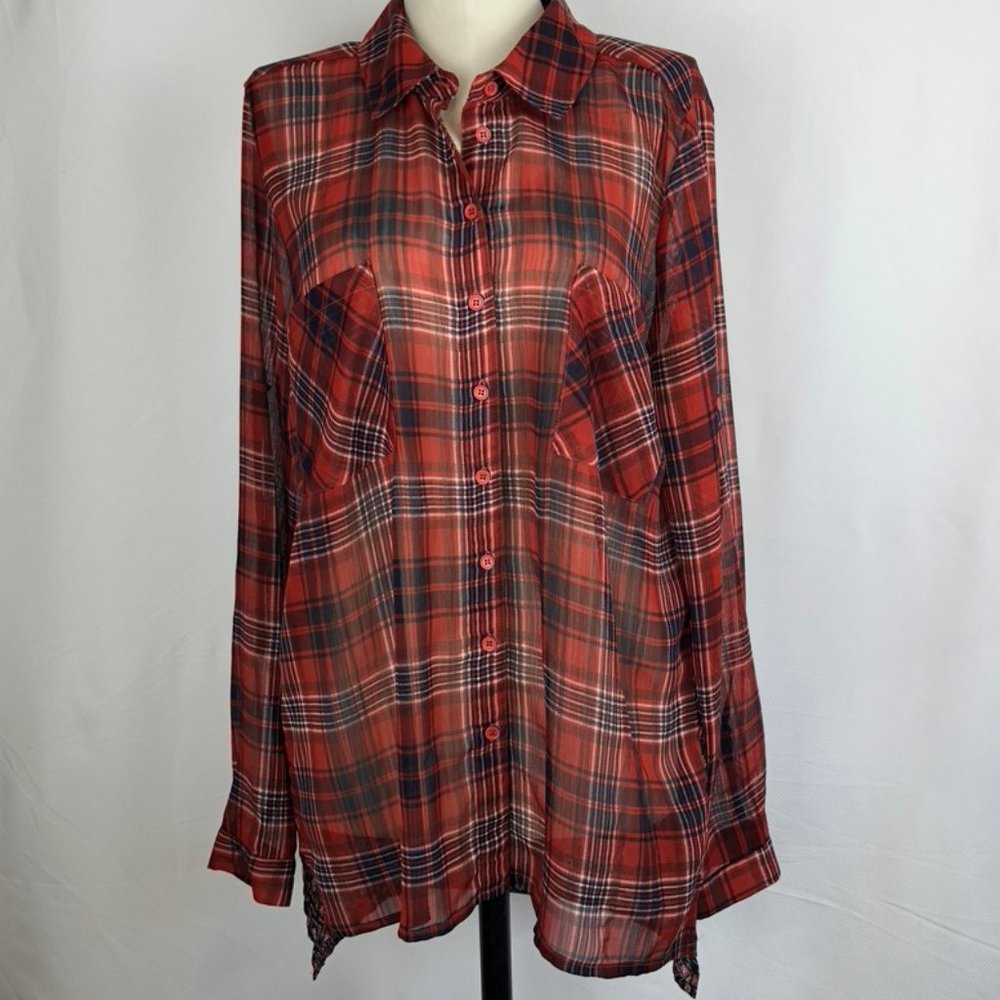 Band of Gypsies Boho Mixed Plaid Sheer Blouse